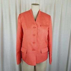 Vintage Via Condotti Woven Linen Blazer Jacket Womens 4 Collarless Mock Neck